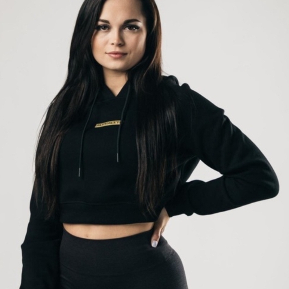 Alphalete Women's Black And Gold Minimalist Logo Cropped Hoodie S
